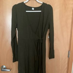 Old Navy Olive Green Ribbed Tie Dress